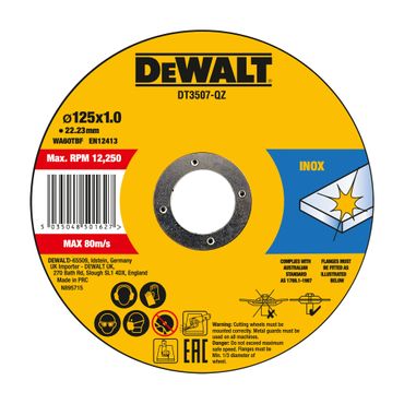 DeWALT Trennscheibe Edelstahl flach DT3507-QZ, 125 mm x 1.0 mm - 10 Stück/Dose