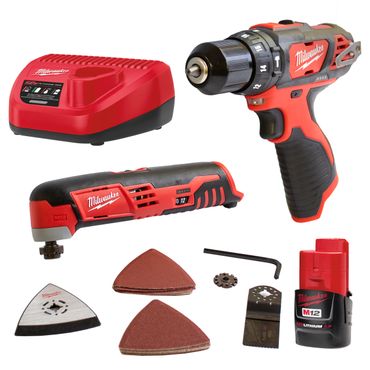 Milwaukee Multitool C12MT + Schlagbohrschrauber M12BPD + 1x 2,0Ah Akku + Lader Milwaukee Multitool C12MT + Schlagbohrschrauber M12BPD + 1x 2,0Ah Akku + Lader
