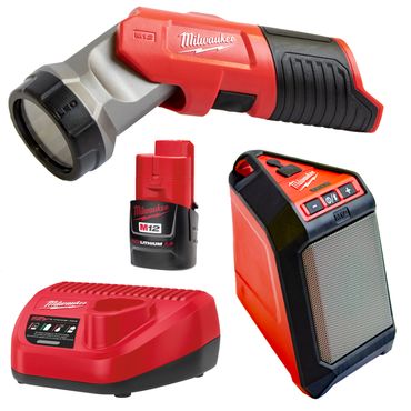 Milwaukee Akku-Lautsprecher M12 JSSP-0 + Leuchte M12 TLED-0 1x 2,0Ah Akku|Lader