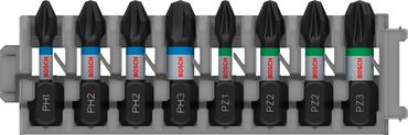 Bosch PRO Impact Schrauber-Bit Set, PH1; PH2 (x2); PH3; PZ1; PZ2 (x2); PZ3, 25 mm, 8 Stück