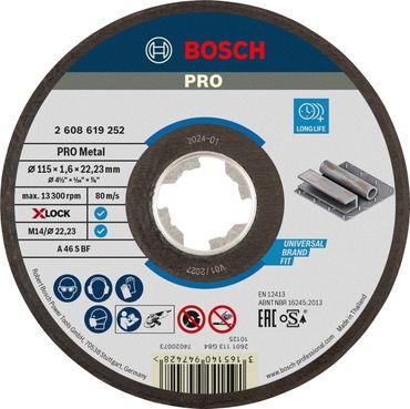 Bosch PRO Metal Gebundene Trennscheibe, 115 x 1,6 x 22,23 mm, X-Lock