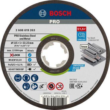 Bosch PRO Stainless Steel and Metal X-Lock Trennscheibe, 115 x 1 x 22.23 mm, gerade, oSa