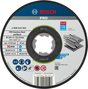 Bosch PRO Stainless Steel and Metal X-Lock Trennscheibe, 125 x 1 x 22.23 mm, gerade, 10 Stück