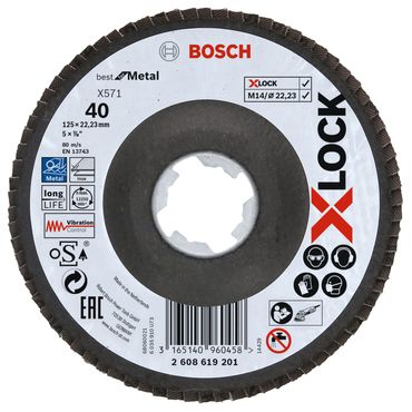 Bosch Fächerschleifscheibe X-LOCK X571 Best for Metal gewinkelt 125 mm K40