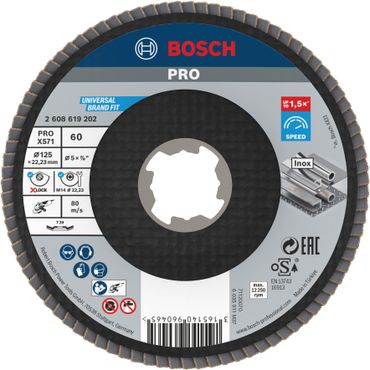Bosch PRO X571 X-Lock Fächerschleifscheibe, 125 mm, G60, gewinkelt, Glasfaser