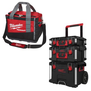 Milwaukee PACKOUT™ Promo-Set Trolley + Kofferset 3-tlg. + Arbeitstasche 38 cm