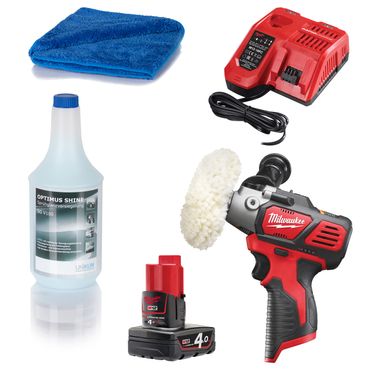 Milwaukee Mini-Polierer M12 BPS-0 1x 4,0 + Lader + Unikum OPTIMUS SHINE SG V100