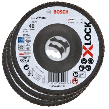 3x Bosch Fächerschleifscheibe X-LOCK X571 Best for Metal gewinkelt 125 mm K40