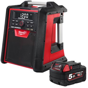 [Paket] Milwaukee Netz-/Akku-Radio M18 RC mit Ladefunktion + 1x Akku 5,0 Ah M18 B5 Red