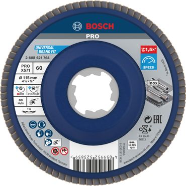 Bosch PRO X571 X-Lock Fächerschleifscheibe, 115 mm, G60, gewinkelt, Plastik