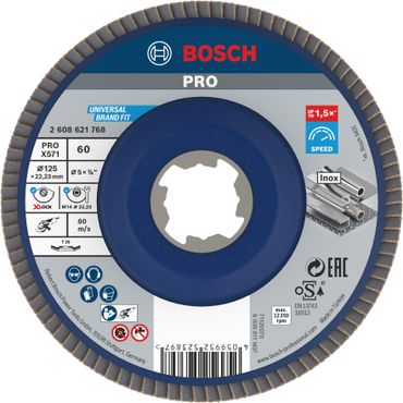 Bosch PRO X571 X-Lock Fächerschleifscheibe, 125 mm, G60, gewinkelt, Plastik
