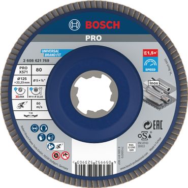 Bosch PRO X571 X-Lock Fächerschleifscheibe, 125 mm, G80, gewinkelt, Plastik