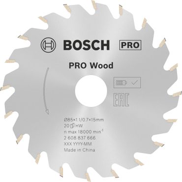 Bosch PRO Wood cordless Kreissägeblatt, 85 x 1,1 x 15 mm, T20