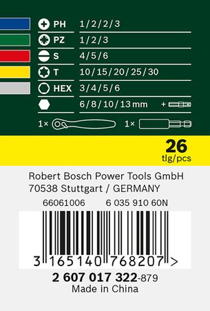 Bosch Schrauberbit- und Ratschen-Set 26-teilig in Aufbewahrungsbox 2607017322