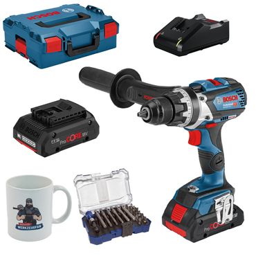 Bosch GSR 18V-110C 2x 4.0 Ah Akku + Lader in L-BOXX + GT Kaffeetasse + Bitset 19