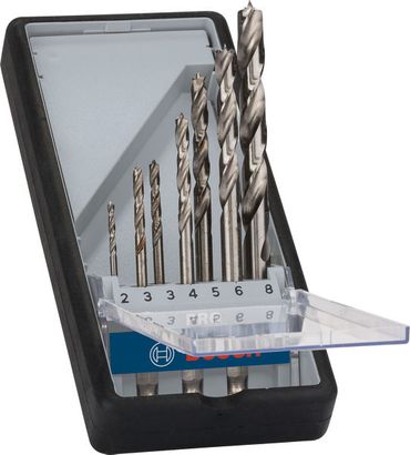 Bosch Holzspiralbohrer-Set Robust Line, 1/4"-Sechskantschaft 7-teilig, 2 - 8 mm