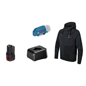 Bosch Beheizbarer Hoodie GHH 12+18V XA, Größe XL mit Akkuadapter, Akku + Lader