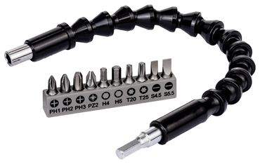 Bosch 11 Stck. flexible Verlängerung aus Kunststoff SDB Flexible Verlängerung aus Kunststoff, 300 mm, Kleinsortiment, Ph1, Ph2, Ph3, PZ2, Hex4, Hex5, T20, T25, SL 0,6x4,5; SL 0,8x5,5