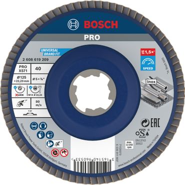 Bosch PRO X571 X-Lock Fächerschleifscheibe, 125 mm, G40, gerade, Plastik