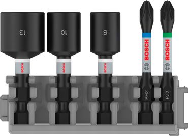 Bosch PRO Impact Set mit Steckschlüsseln und Pick and Click-Index, PH2x50, PZ2x50, NS8x50, NS10x50, NS13x50 mm, 5-tlg.