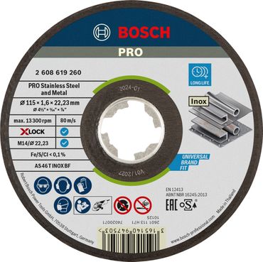Bosch PRO Stainless Steel and Metal X-Lock Trennscheibe, 115 x 1.6 x 22.23 mm, gerade, oSa