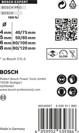 Bosch EXPERT MultiConstruction CYL-9 Bohrer, 4/5/6/8 mm, 4 Stück 