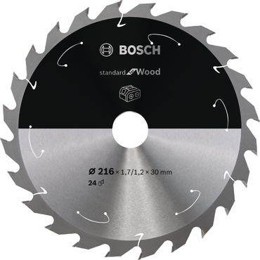 Bosch Kreissägeblatt für Akkusägen Standard for Wood, 216 x 1,7/1,2 x 30, 24 Zähne