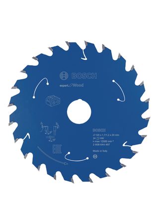 Bosch Kreissägeblatt für Akkusägen Expert for Wood, 120 x 1,7/1,2 x 20, 24 Zähne