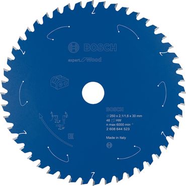 Bosch Kreissägeblatt für Akkusägen Expert for Wood, 250 x 2,1/1,6 x 30, 48 Zähne
