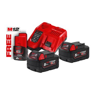 Milwaukee 18V Starterset M18 NRG-502 - 2x M18 5,0 Ah + 1x M12 2,0 Ah + Ladegerät