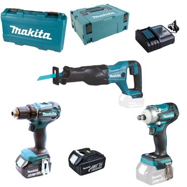 Makita 18V Werkzeug-Set DDF485RTJ+DJR186ZK+DTW300Z+ Akkus & Lader