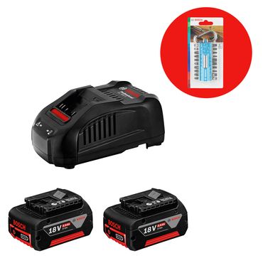 Bosch Akku Starter-Set 18V mit 2x Akku GBA 18V 5,0 Ah + Lader GAL1880 + Bit-Set