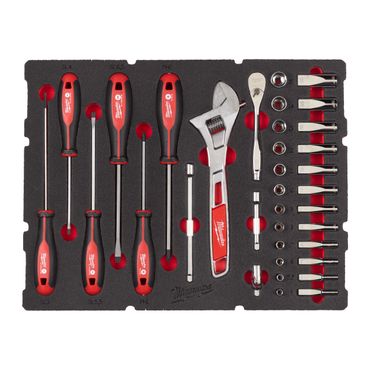 Milwaukee PACKOUT Einlage Ratschen, Schraubendreher + Rollgabelschlüssel 35 tlg.