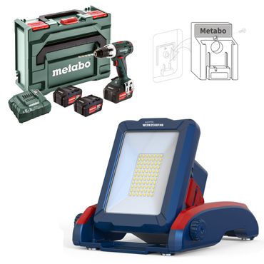 Echter Werkzeugfan Set Akku LED Arbeitsstrahler 2900lm + Metabo BS 18 LT