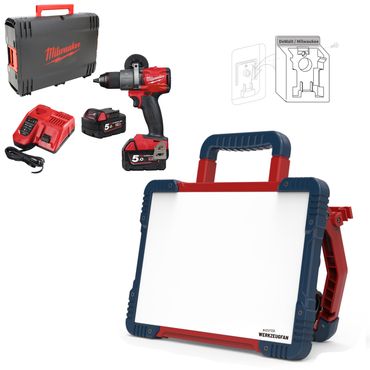 Echter Werkzeugfan Set LED Hybrid Baustrahler 5500 Lumen + Milwaukee M18FPD2-502X