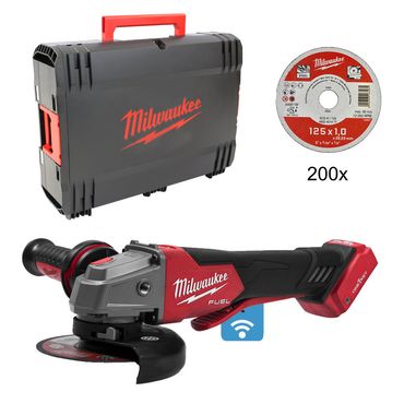 Milwaukee Akku-Winkelschleifer FUEL ONE-KEY M18 ONEFSAG125XPDB-0X ohne Akku ohne Lader in HD-Box + Trennscheiben Großpack