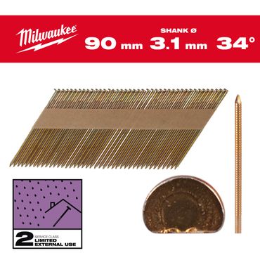 Milwaukee D-Kopf-Nägel für M18FFN 7,4 x 3,1 x 90 mm, Ringschaft verzinkt, 34°