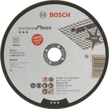 Bosch Standard for Inox Trennscheibe gerade, 180 x 1,6 x 22,23 mm