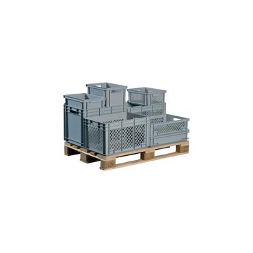 Lockweiler Transportstapelbehälter  L600xB400xH170mm grau PP Durchfassgriff Seitenwände durchbrochen