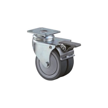 Bs rollen Doppel-Lenkrolle mit Totalfeststeller  75 mm 80 kg mit Feststeller Gummi grau 77 x 67 mm