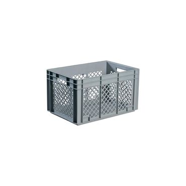 Lockweiler Transportstapelbehälter  L600xB400xH420mm grau PP Durchfassgriff Seitenwände durchbrochen