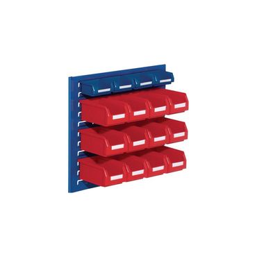 Rasterplan Sichtlagerkastenset  H450xB500xT250mm Stahlblech/Polyethylen Kunststoffbeschichtung blau + rot 12 x Gr.7 rot / 4 x Gr.8 blau