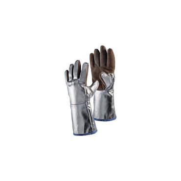 Jutec Hitzeschutzhandschuhe  5-Fingerhandschuh 10 braun/silber Spaltleder m.alumin.Preox-Aramidgewebe EN 388, EN 407 PSA-Kategorie III