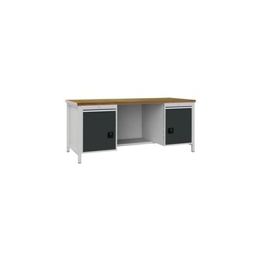 Bedrunka+hirth Werkbank anthrazitgrau, RAL 7016 B2000xH859xT750 mm Buche Multiplex 40 mm 2 Schubladen 2 Türen