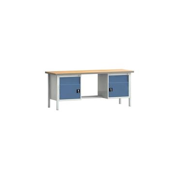 Klw-lutz betriebseinrichtungen Werkbank PW 700 B2000xT700xH840mm Buche Multiplex lichtgrau, RAL 7035 brillantblau, RAL 5007 2 Schubl. 2 Türen