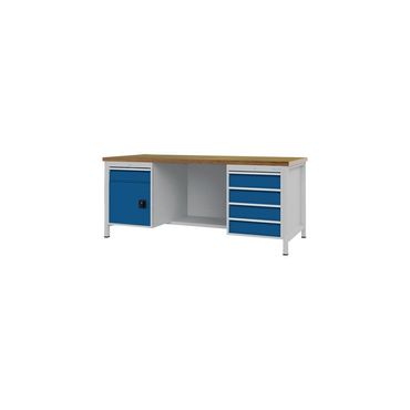 Bedrunka+hirth Werkbank signalblau, RAL 5005 lichtgrau, RAL 7035 B2000xH859xT750 mm Buche Multiplex 40 mm 5 Schubladen 1 Türen