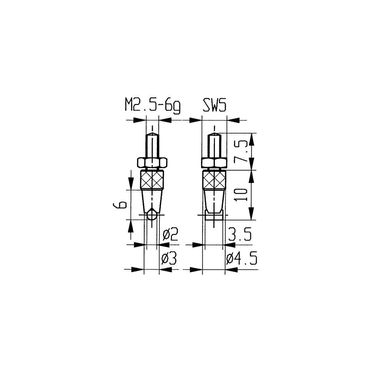 Käfer Messeinsatz  Ø 2 mm horizontaler Zylinder M2,5 Stahl passend zu Messuhren