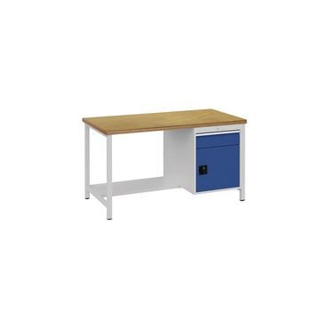 Bedrunka+hirth Werkbank signalblau, RAL 5005 lichtgrau, RAL 7035 B1500xH859xT750 mm Buche Multiplex 40 mm 1 Schubladen 1 Türen