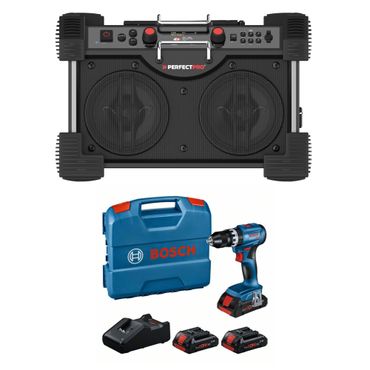 PerfectPro Baustellenradio-Set ROCKHART 18V + Bosch GSB 18V-45, 3x 4,0 PC und Lader