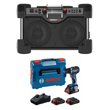 PerfectPro Baustellenradio-Set ROCKHART 18V + Bosch GSR 18V-90, 3x 4,0 PC und Lader